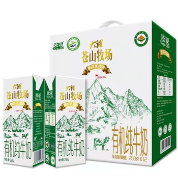 【有机认证】欧亚大理苍山牧场全脂有机纯牛奶250g*12盒礼盒装